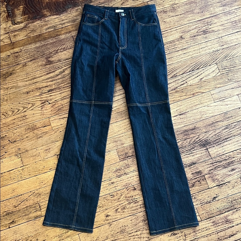 Cinq a Sept Livvy Topstitched Bootcut Denim Jeans in Indogo Dark Blue Sz 26 NWOT